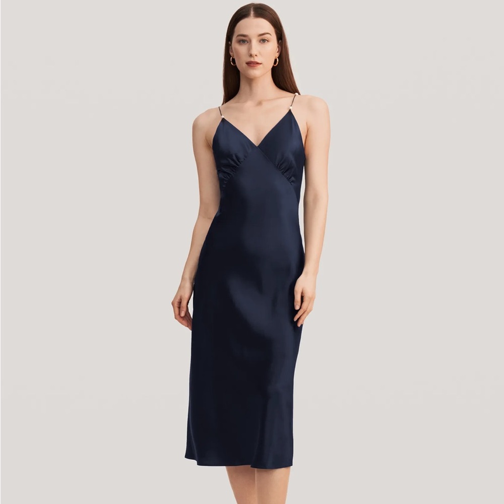 Lily silk Navy Silk Dress